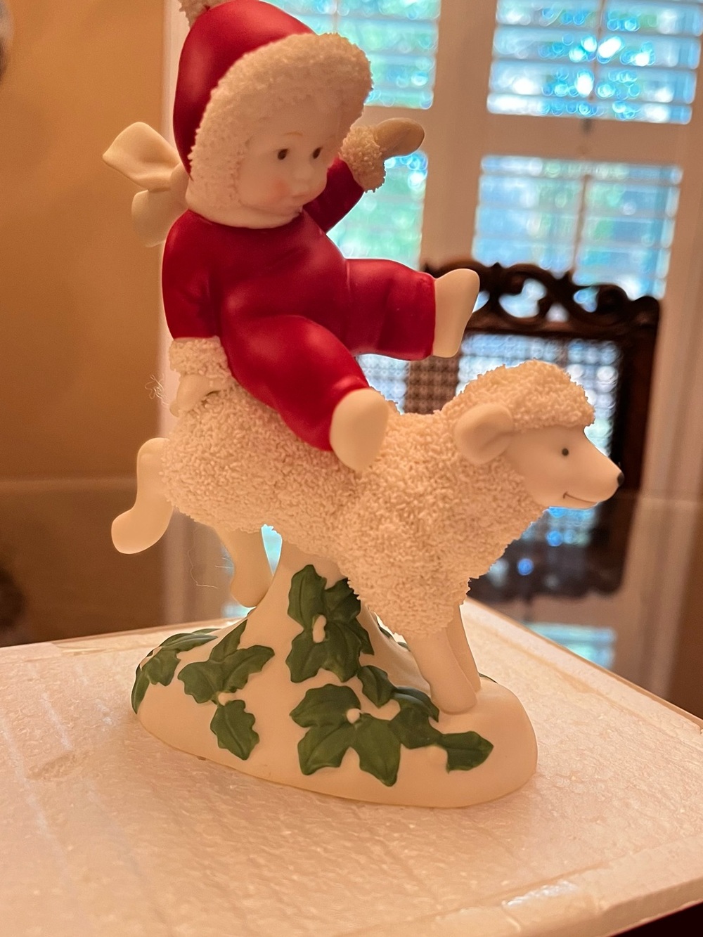 RETIRED Department 56 Snowbabies Red and White SnowBaby on Lamb Figurine - Picture 2 of 11